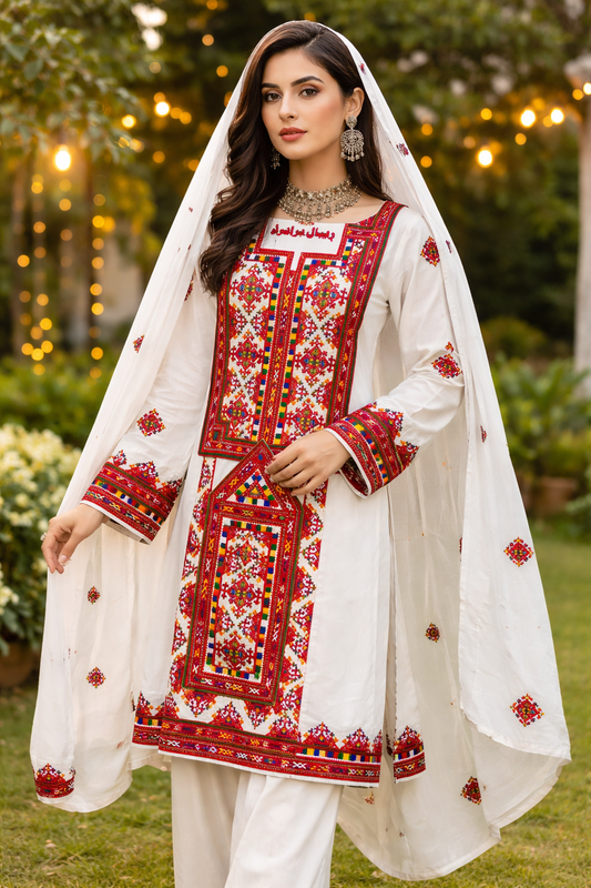 Unstitched Balochi Ghagga Frock Georgette Fabric – Thick Multi-Thread Embroidered Work (Full Dress)