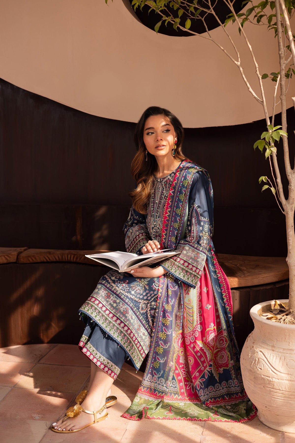 Fancy Sequence Embroidered Winter Dhanak 3-Piece Dress with Digital Printed Shawl