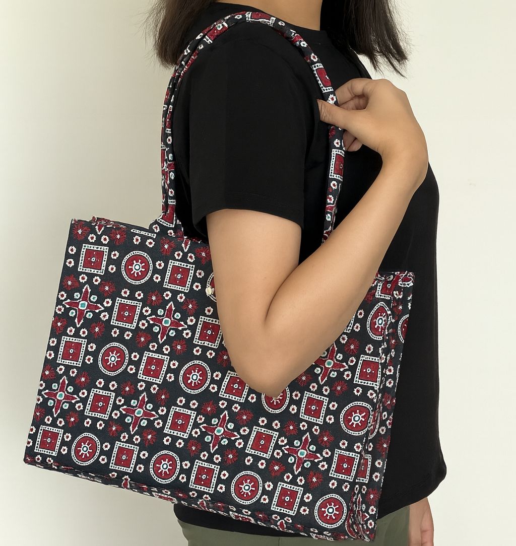 Premium Ajrak Canvas Tote Bag | Ethnic Handcrafted Look | Durable & Stylish Shoulder Bag