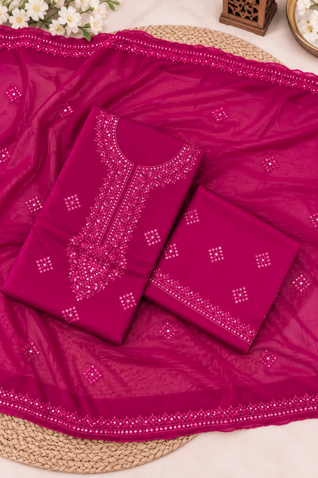 Luxury 3MM Sitara Gala Heavy Chak Daman Soft Cotton with Chiffon Dupatta | 3PC Unstitched Dress 👗