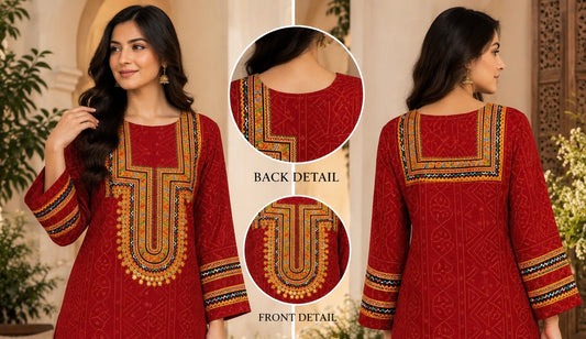 Soomra Balochi Zari Tilla Work Front & Back Gala with 5 Patti Work – 2PC Unstitched Dress 👗