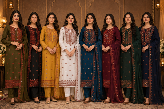 Balochi Style Thick Thread 9MM Sitara Embroidered Lawn Cotton with Chiffon Dupatta - 3PC Unstitch Dress 👗