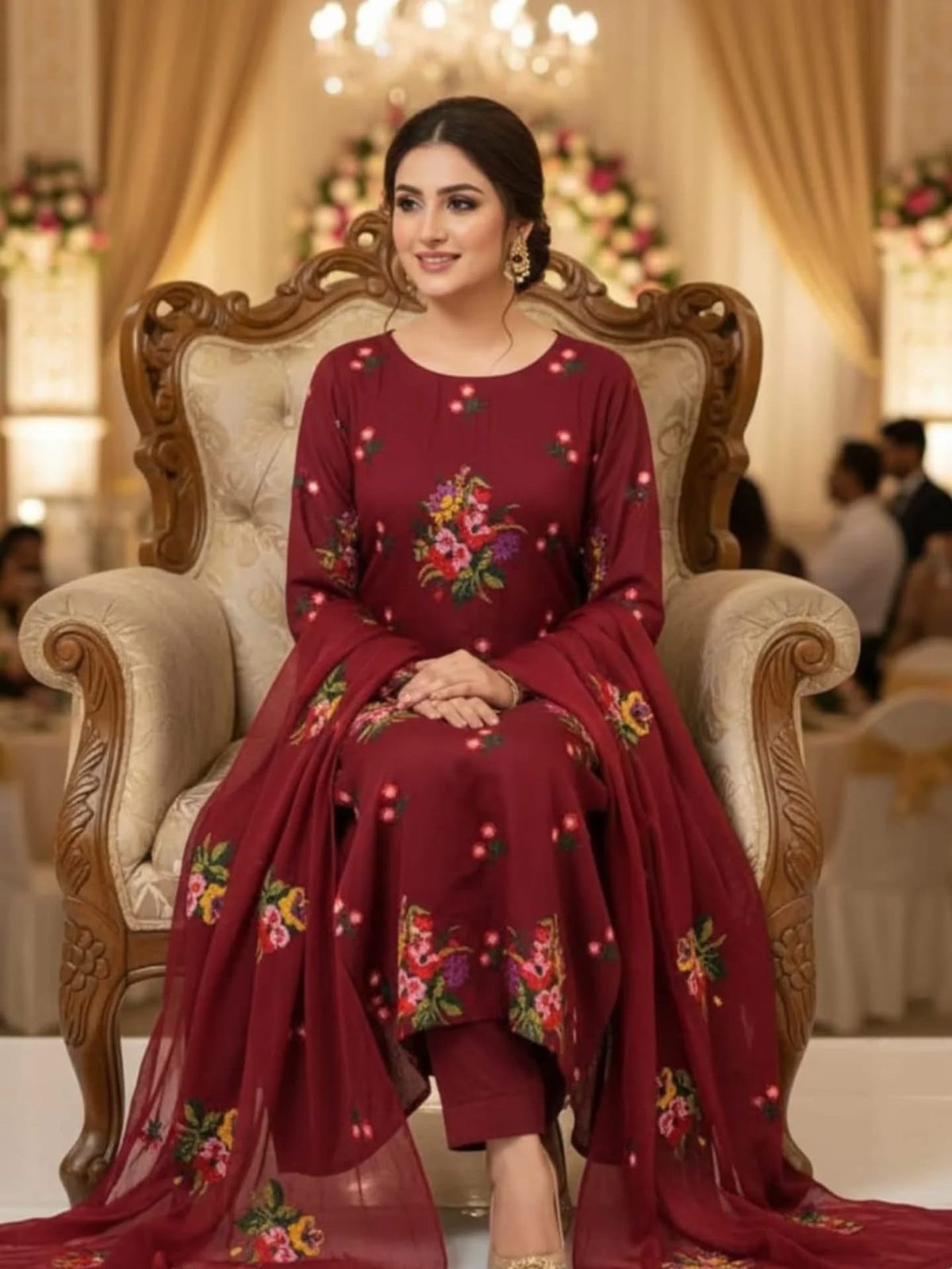 Multi Floral Cross Stitch Embroidered Lawn Cotton with Chiffon Dupatta - 3PC Unstitch Dress 👗