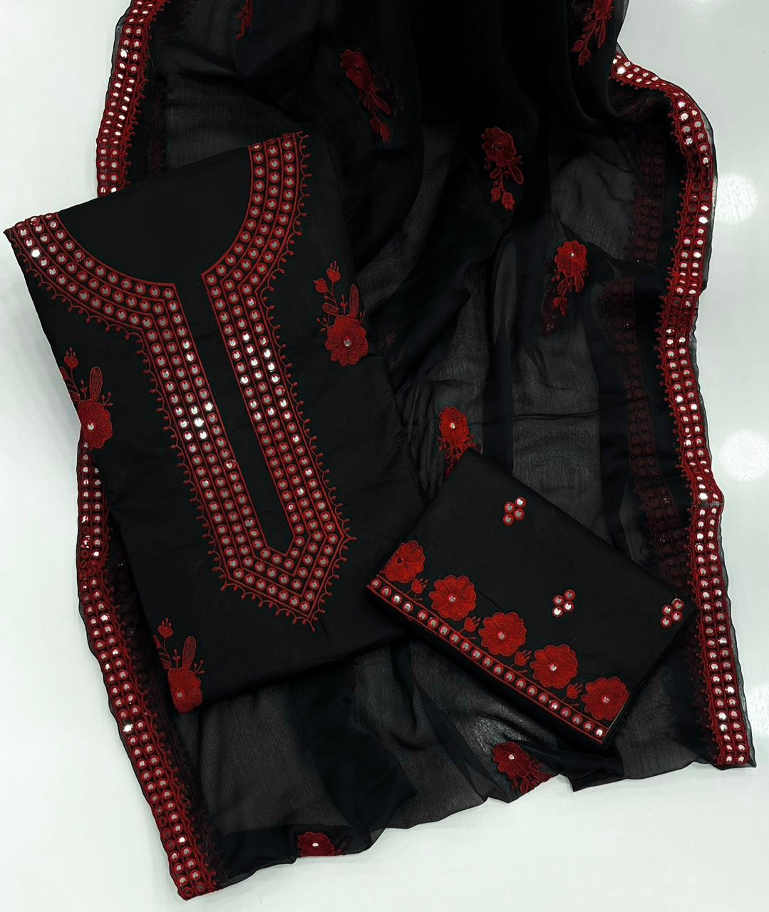 Luxury Black Sitara Sequin Embroidered 3-Piece Dress with Shefoon Dupatta