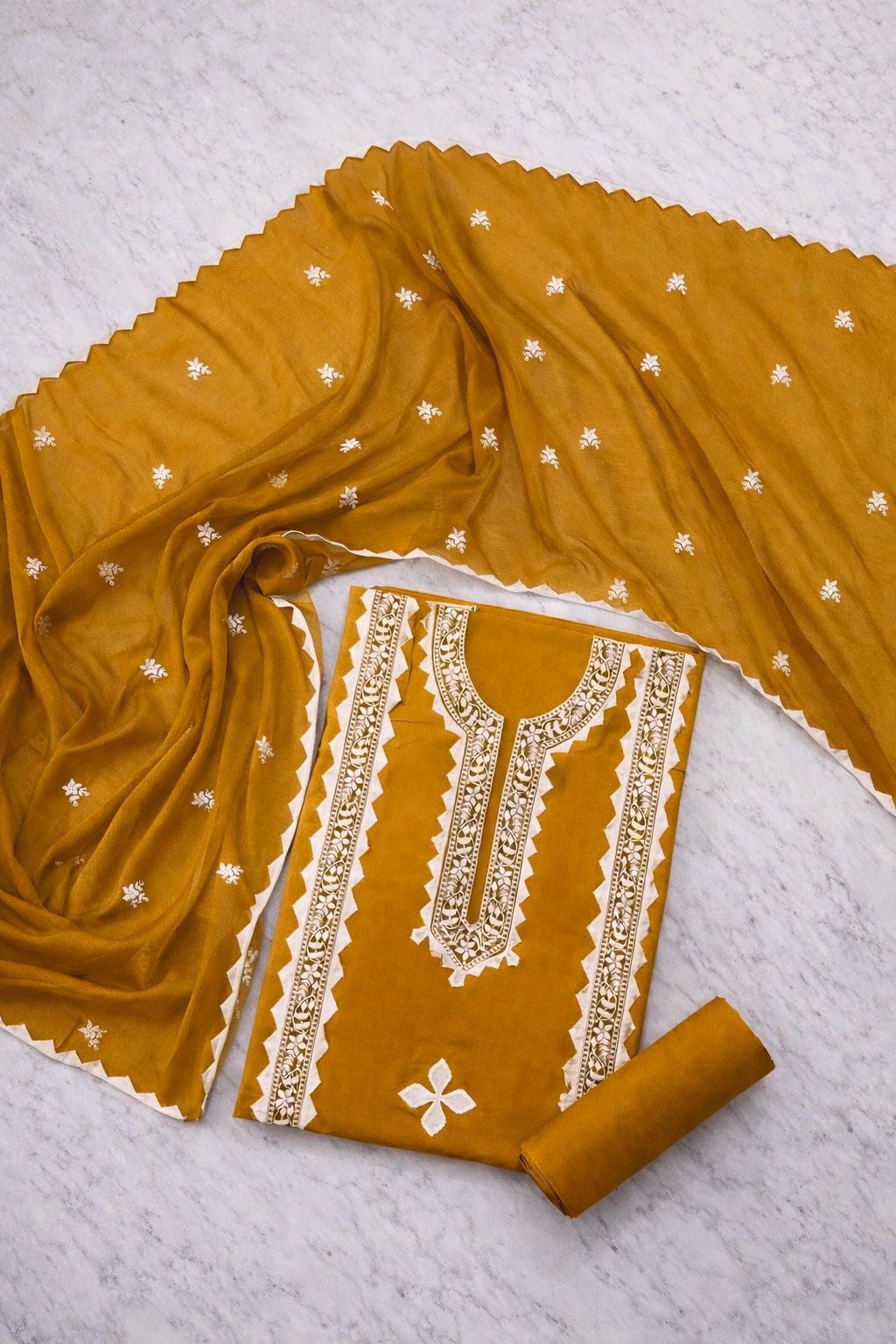 Handmade Applique & Machine Embroidered Lawn Suit with Chiffon Dupatta – 3 Piece Unstitched