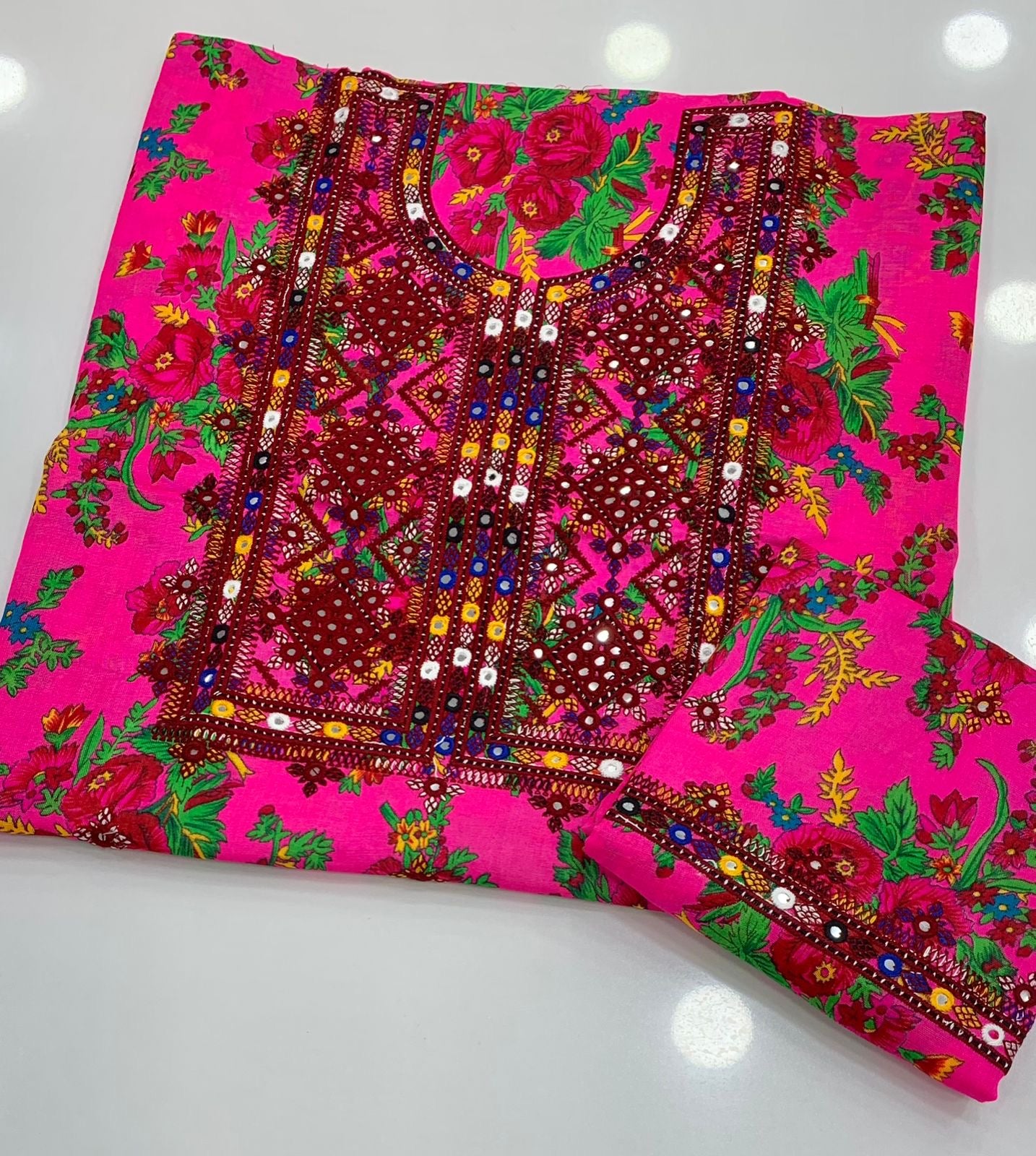 2-Piece Acrylic Marina Floral Suit | Thick Thread & 9mm Sitara Embroidered Winter Wear