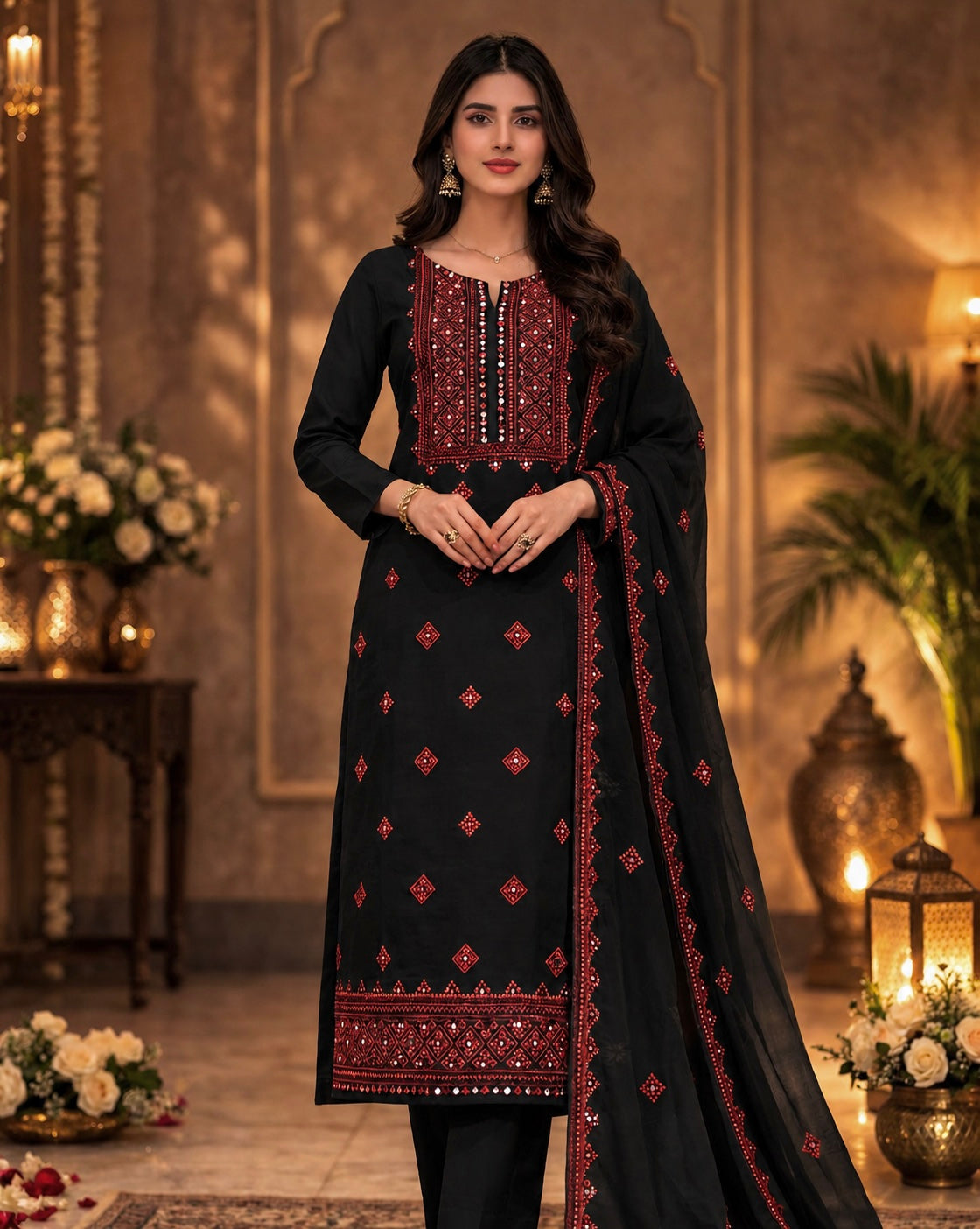 Balochi Style Thick Thread 9MM Sitara Embroidered Lawn Cotton with Chiffon Dupatta - 3PC Unstitch Dress 👗