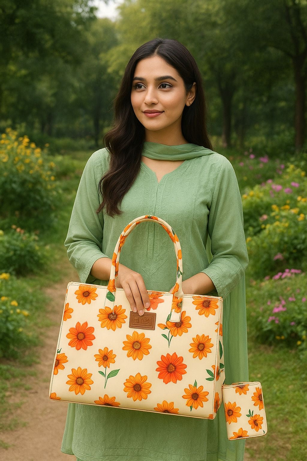 Floral Canvas Tote Bag with Matching Clutch – Premium Everyday Carry
