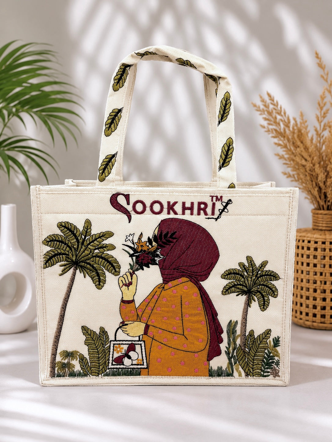 Sookhri Handcrafted Embroidered Jute Tote Bag for Women | Eco-Friendly Shopping & Everyday Handbag (15 Inches Length | 11.5 Inches Width)