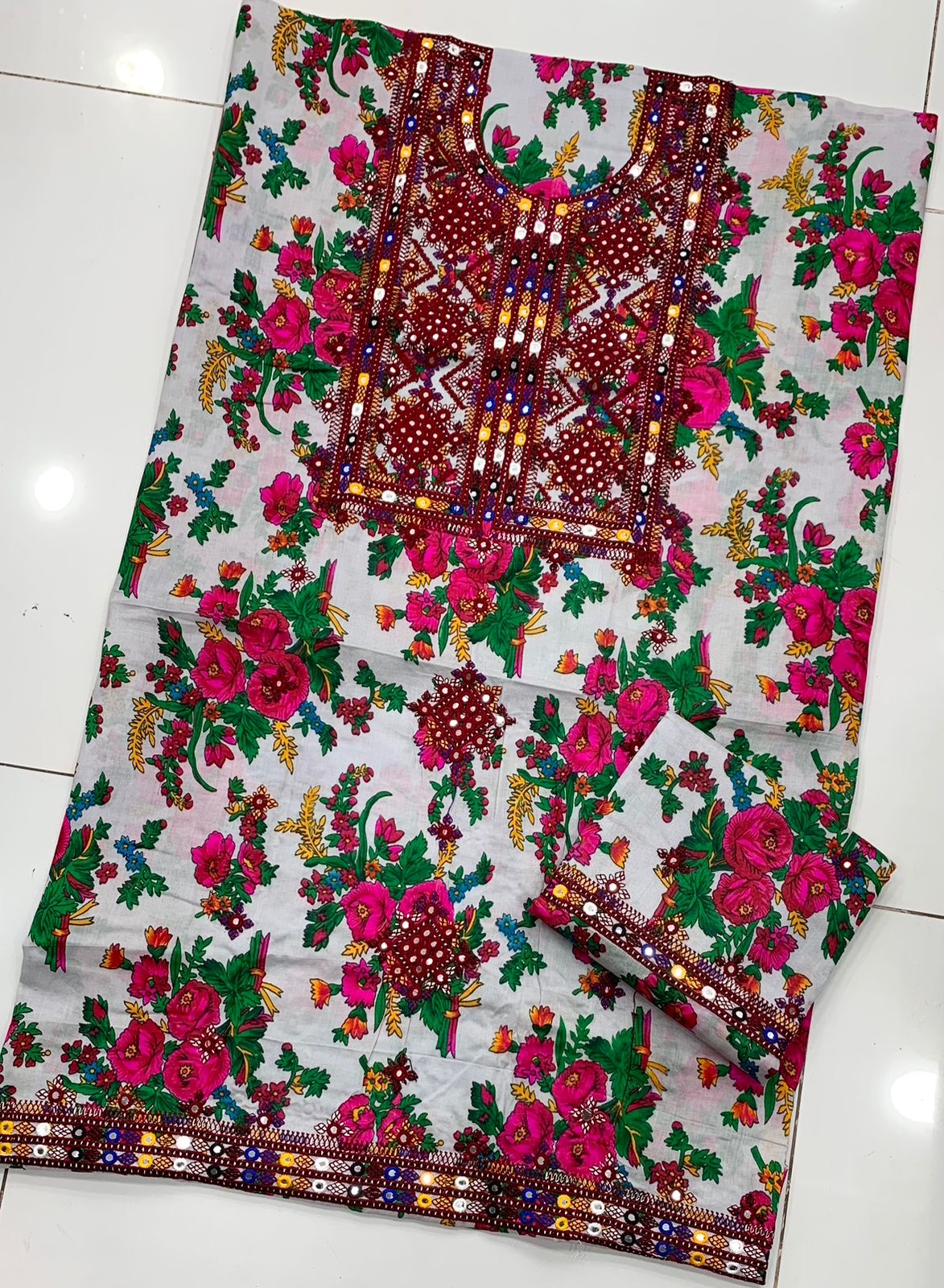 2-Piece Acrylic Marina Floral Suit | Thick Thread & 9mm Sitara Embroidered Winter Wear