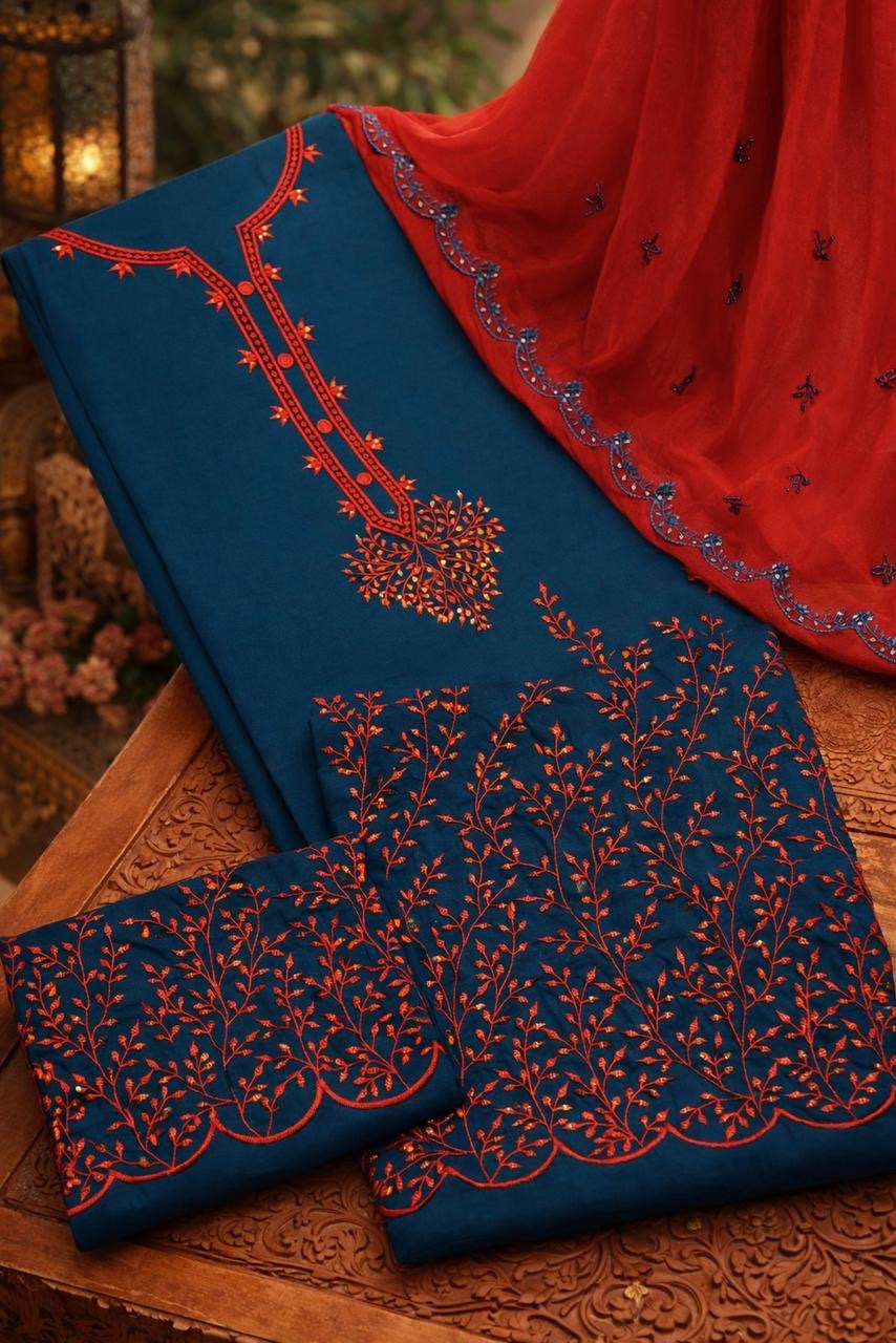 Lawn Cotton Elegant Sequence Sitara Embroidery Work Fancy 3pc Unstitch Dress 👗