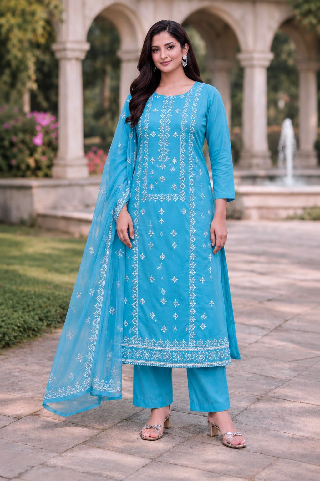Lawn 3MM Sitara Sequence Thread Embroidery with Chiffon Dupatta - 3PC Unstitch Dress 👗