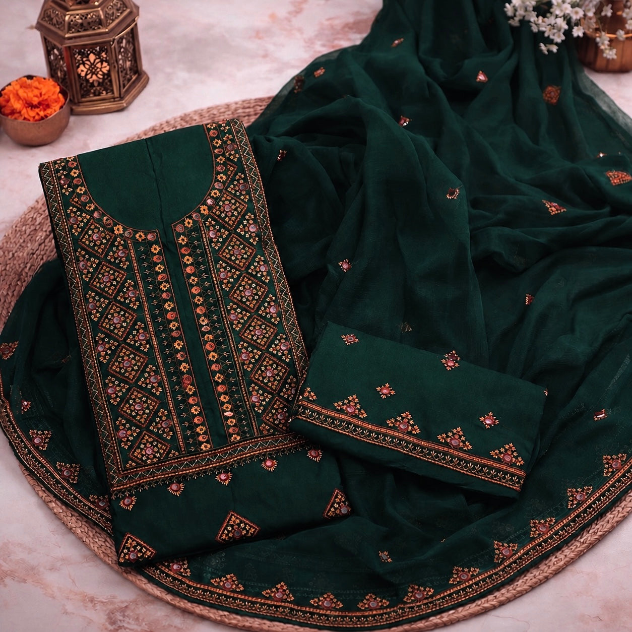 Balochi Style Thick Thread 9MM Sitara Embroidered Lawn Cotton with Chiffon Dupatta - 3PC Unstitch Dress 👗