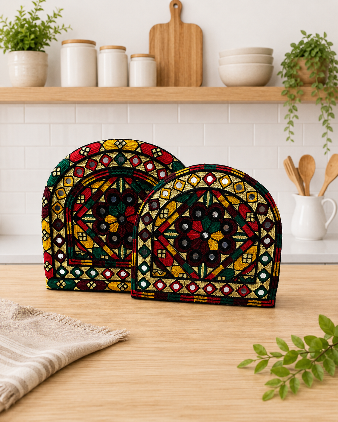 Traditional Multi Ari Embroidery Tea Cozy Covers – Set of 2