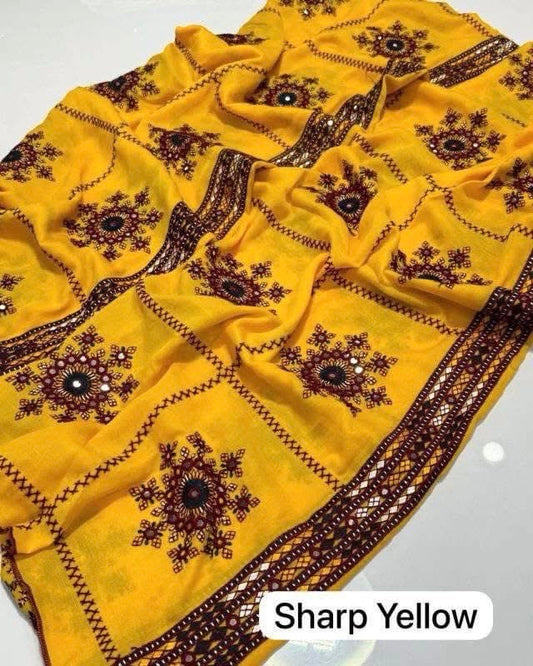 9MM Sitara Thick Thread Heavy Bunches Embroidery with Two Side Border - Swiss Lawn Chadar