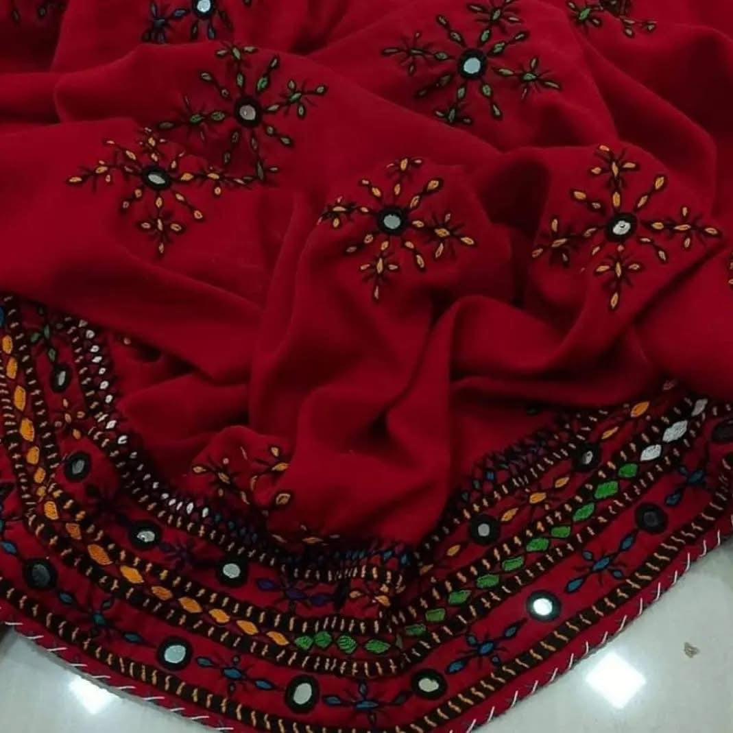 Handmade Traditional Balochi Chadar – Swiss Voile with Original Mirror Work & Double Border (All Four Sides)