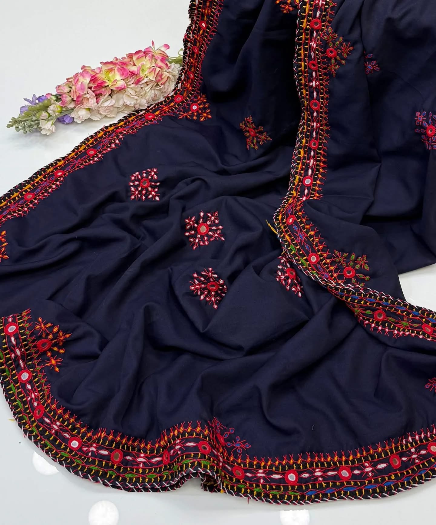Balochi Handmade Chadar – Pure Mirror Work on Swiss Voil Fabric