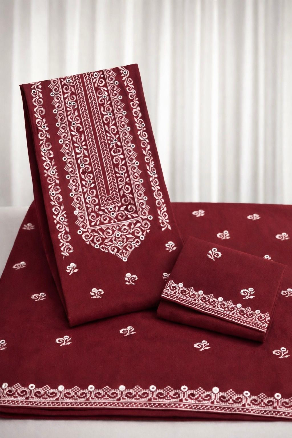 9mm Sitara Canvas Embroidery Soft Cotton Fabric – 3PC Unstitch Dress 👗