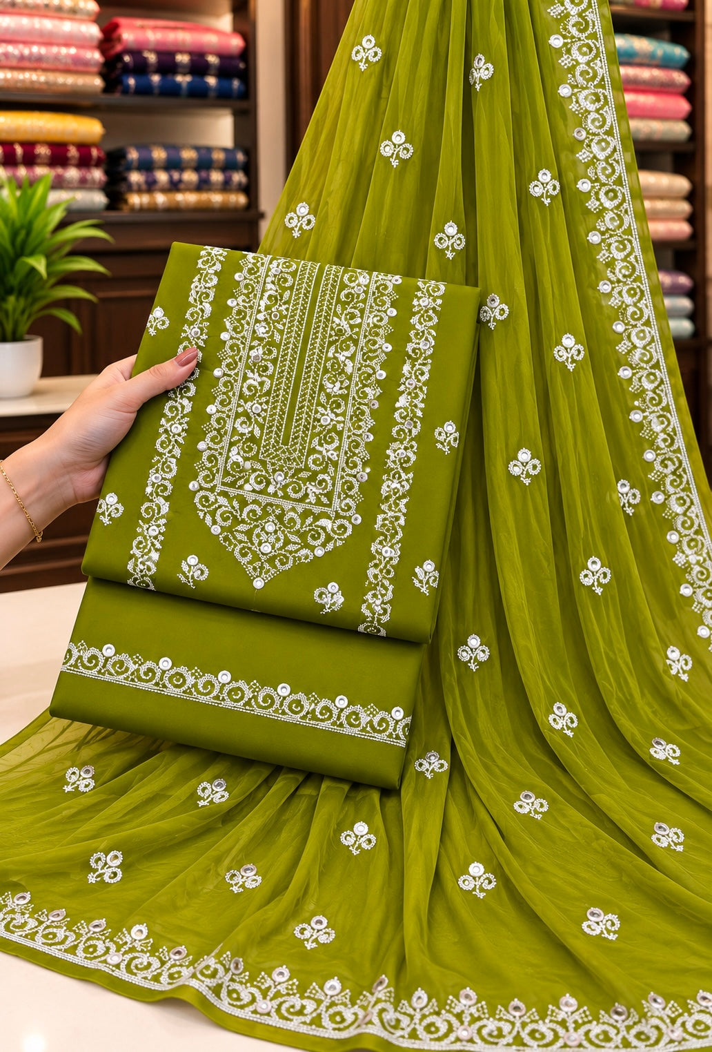 Edenrobe Style Cross Stitch 9MM Sitara - Soft Cotton with Chiffon Dupatta - 3PC Unstitch Dress 👗