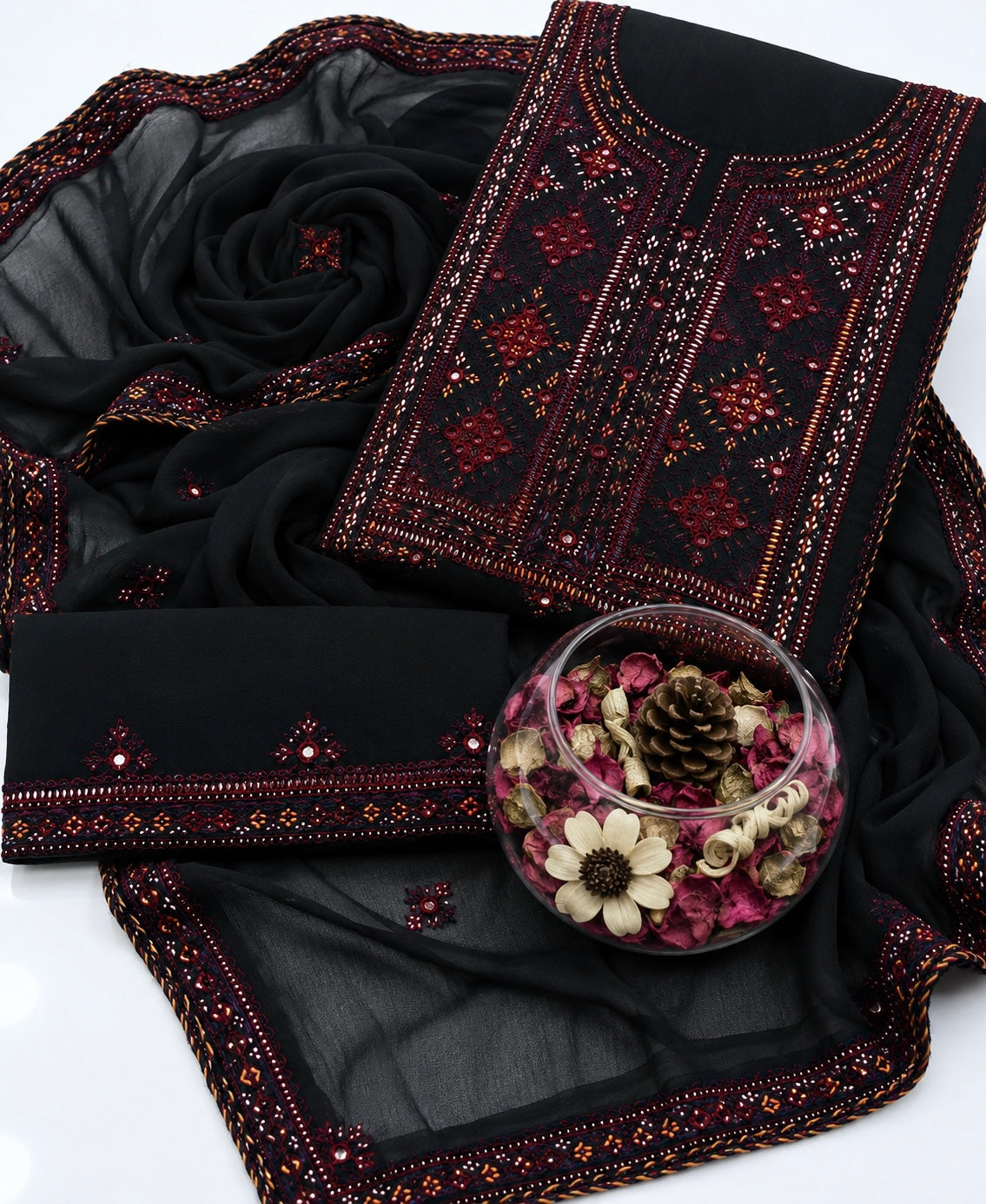 Balochi Handmade Mirror Work Soft Cotton Fabric Shirt & Trouser with Chiffon Dupatta | 3PC Unstitch Dress 👗