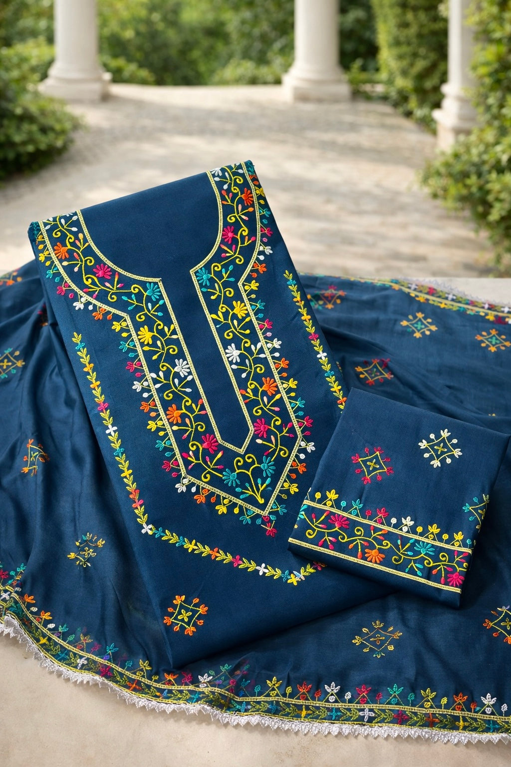Elegant Multicolor Embroidered Lawn Cotton with Chiffon Dupatta Traditional Design - Unstitch 3PC Dress 👗