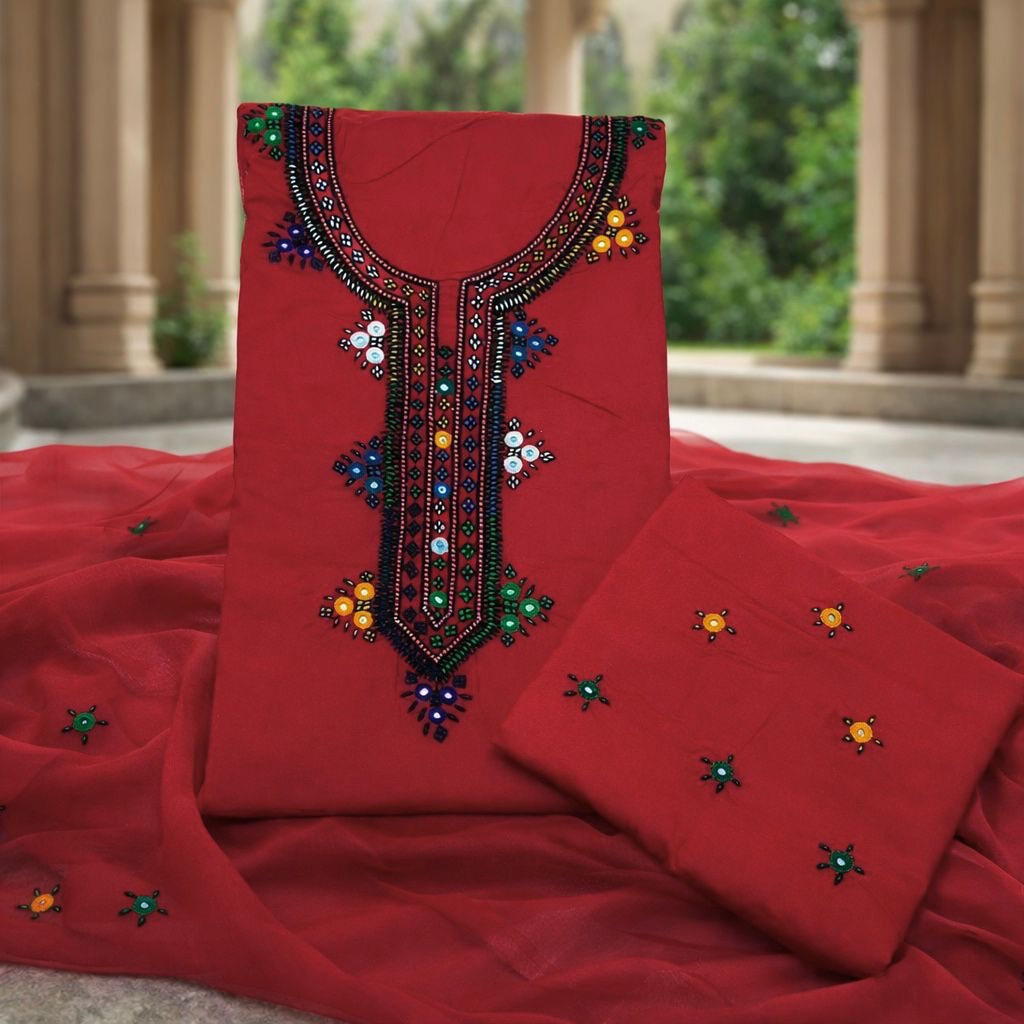 Balochi Gala Handwork 3-Piece Suit | Original Mirror Work | Soft Cotton & Chiffon Dupatta