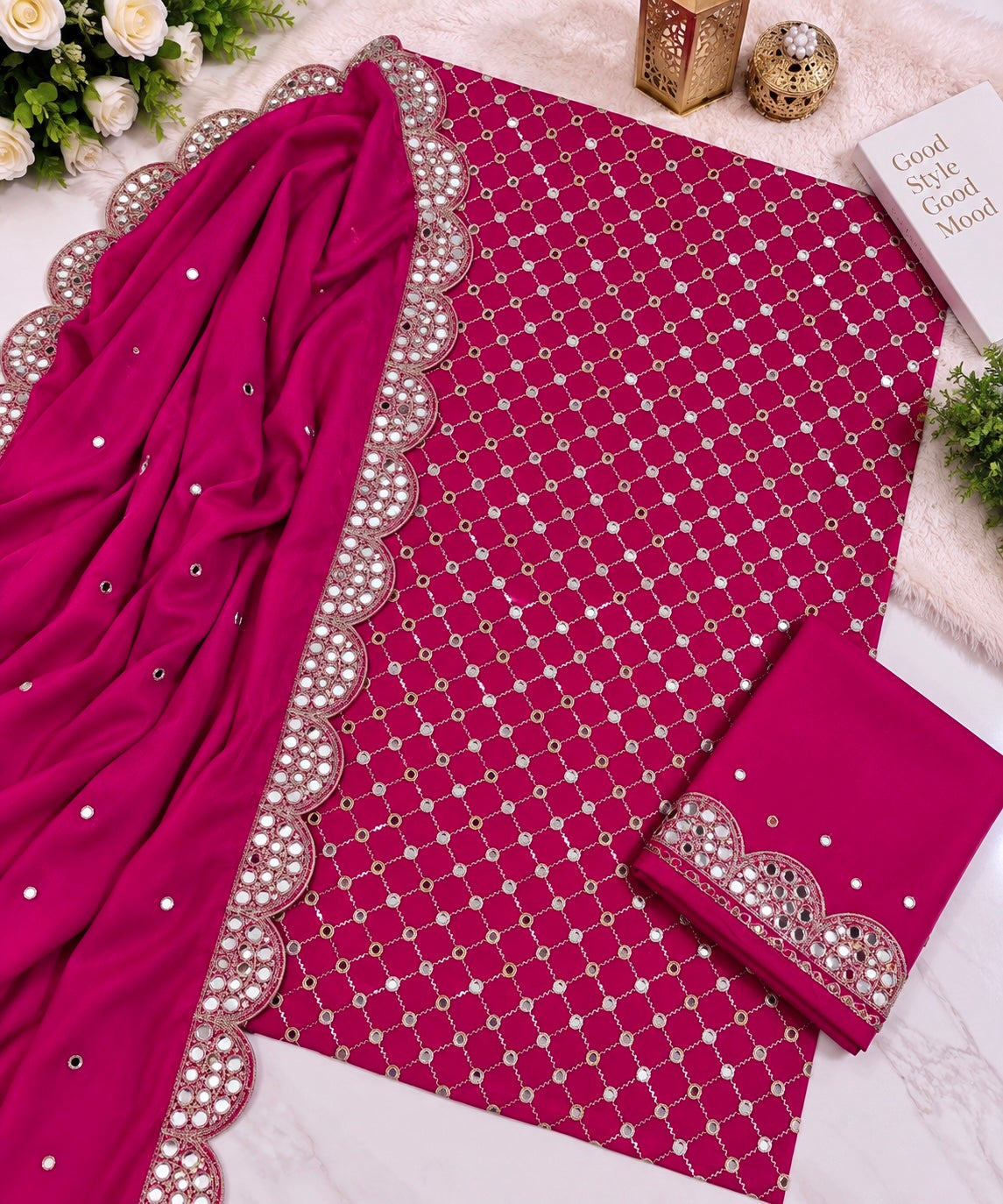 Zarri Sitara Full Jaal Embroidered Soft Cotton with Two-Side Cutwork Chiffon Dupatta | 3PC Unstitched Fancy Dress 👗