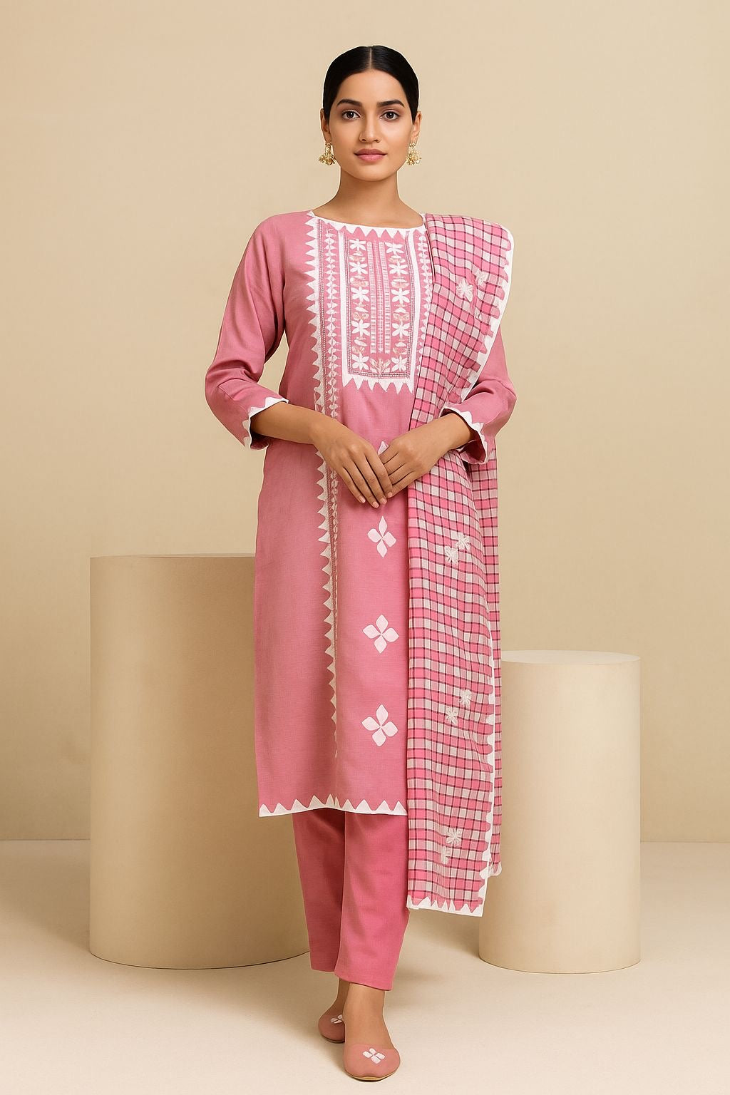 Winter 3-Piece Suit – Soft Cotton Khaddar with Applique & Embroidery