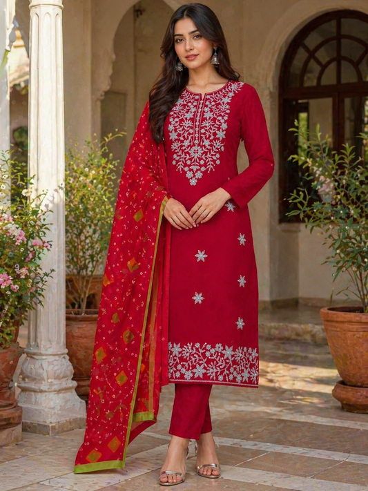 3MM Sequence Sitara Thick Thread Embroidered Lawn Cotton with Chunri Digital Print Chiffon Dupatta - 3PC Unstitch Dress 👗