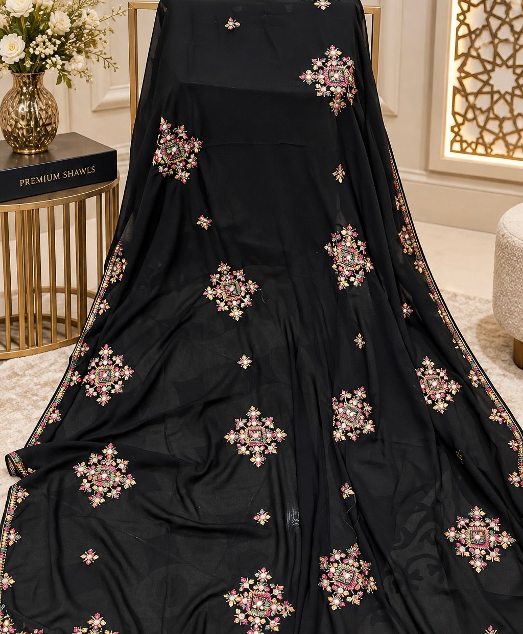 Korean Georgette Balochi Thick Thread & Sitara Embroidered Ladies Chadar