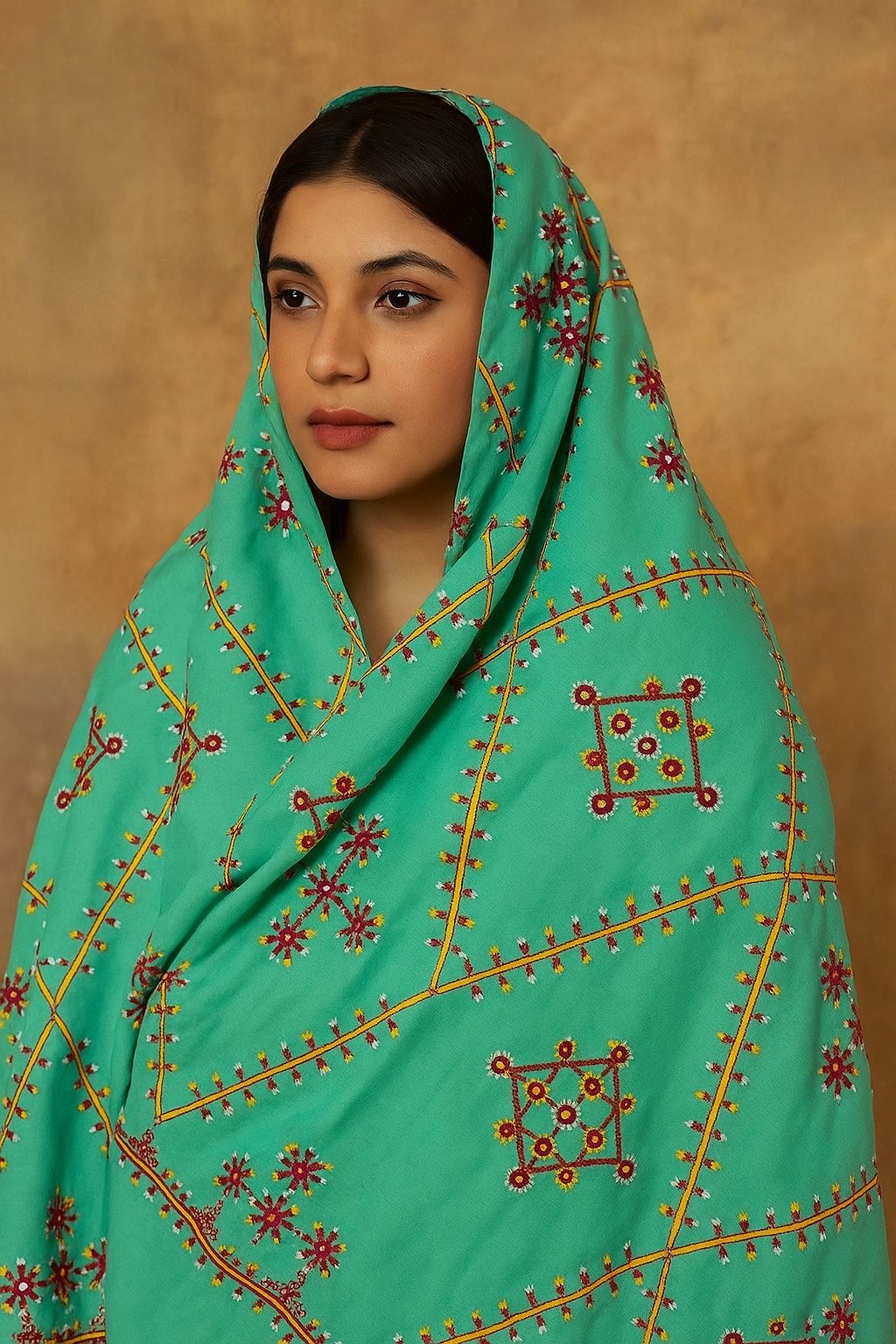 Machine Thick Thread Embroidered Chadar – Full Jaal Sitara Work