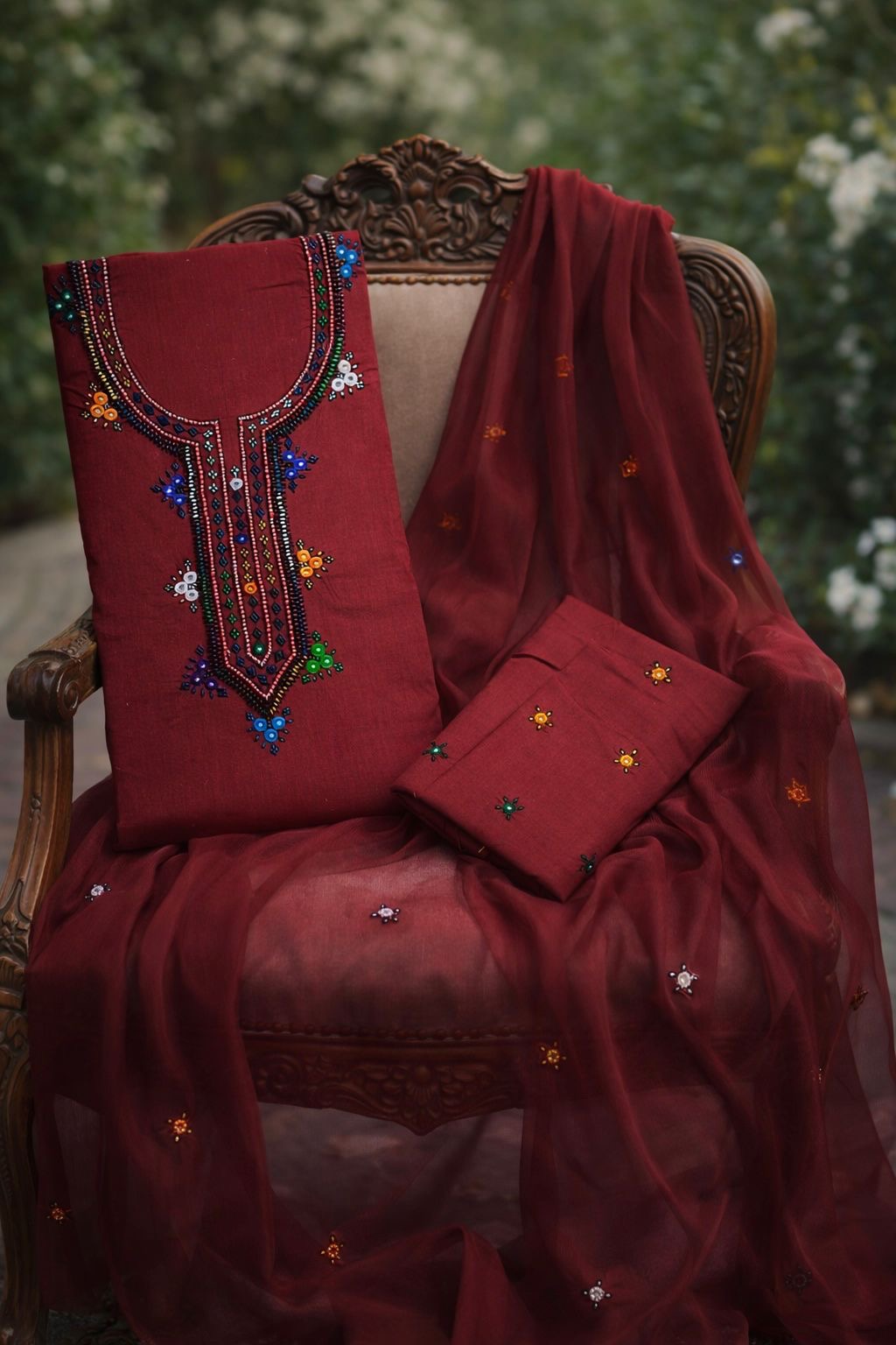 Balochi Gala Handwork 3-Piece Suit | Original Mirror Work | Soft Cotton & Chiffon Dupatta