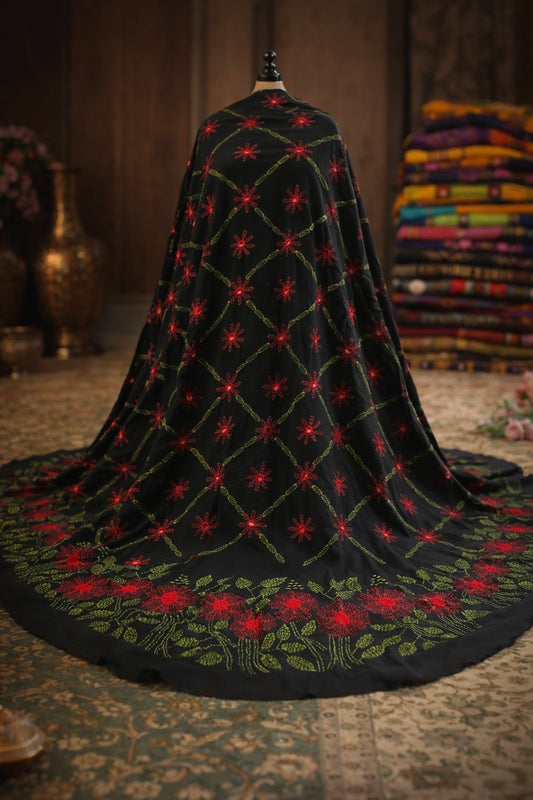 Handmade Korean Georgette – Original Mirror Work & Full Jaal Kacha Tanka Floral Embroidery Chadar