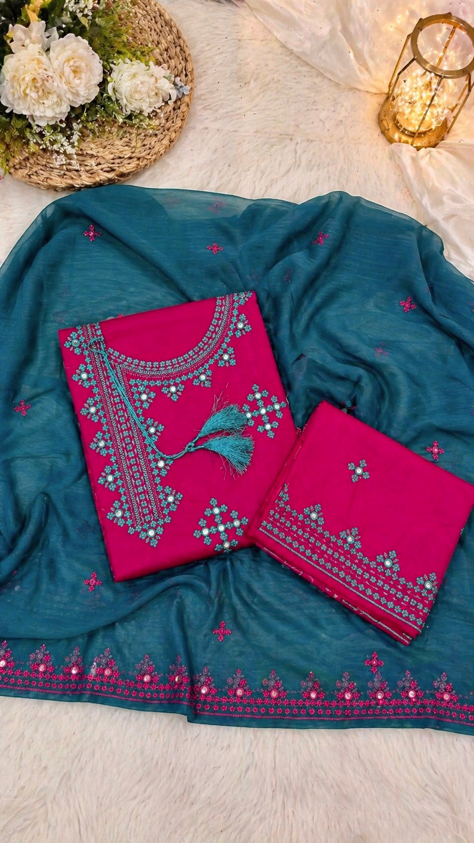 Angrakha Gala Style 9MM Sitara Embroidered Lawn Cotton with Contrast Chiffon Dupatta – 3PC Unstitch Dress 👗