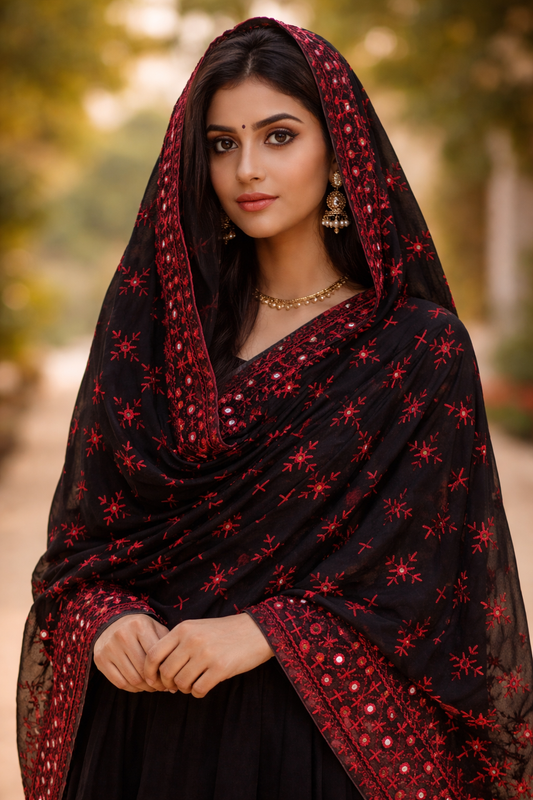 Handmade Korean Georgette Fabric Mirror Work Premium Luxury Wear Shawl