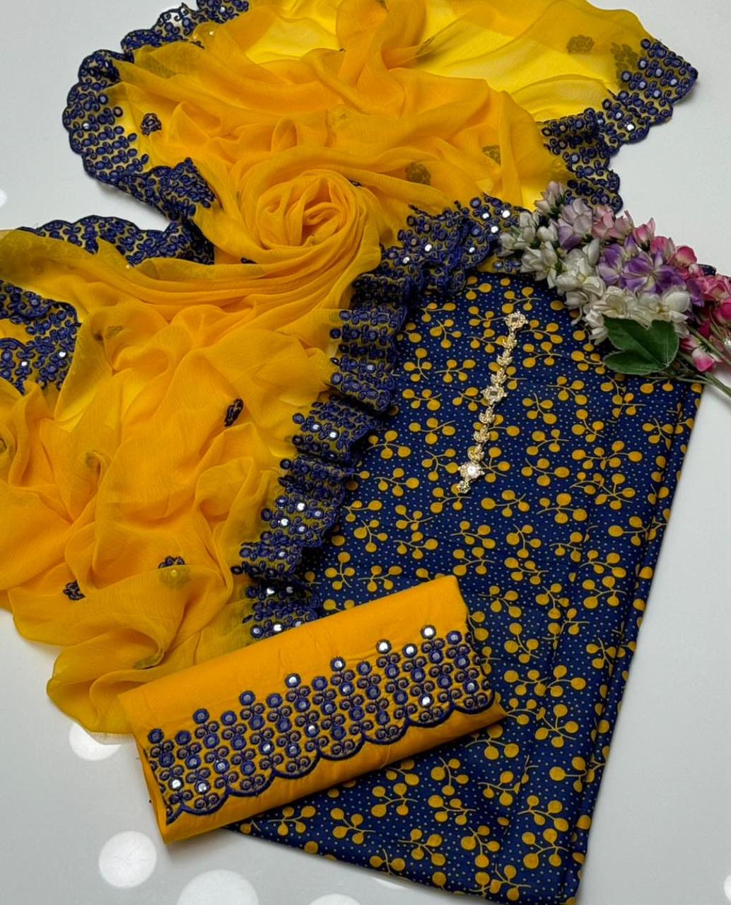 Rimsha Classic Printed Lawn With Chiffon Sitara Embroiderd Fancy 3pc Dress 👗