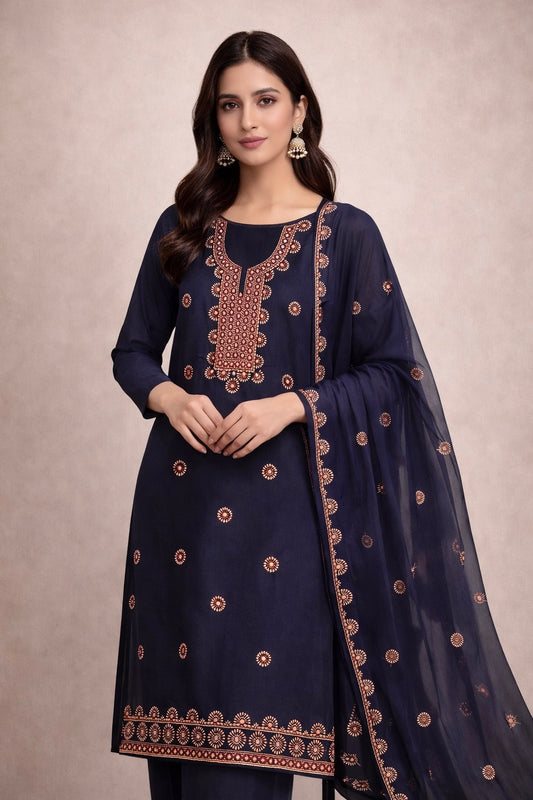 9MM Sitara Resham Thread Machine Embroidered Lawn Cotton with Chiffon Dupatta - 3PC Unstitched Dress 👗