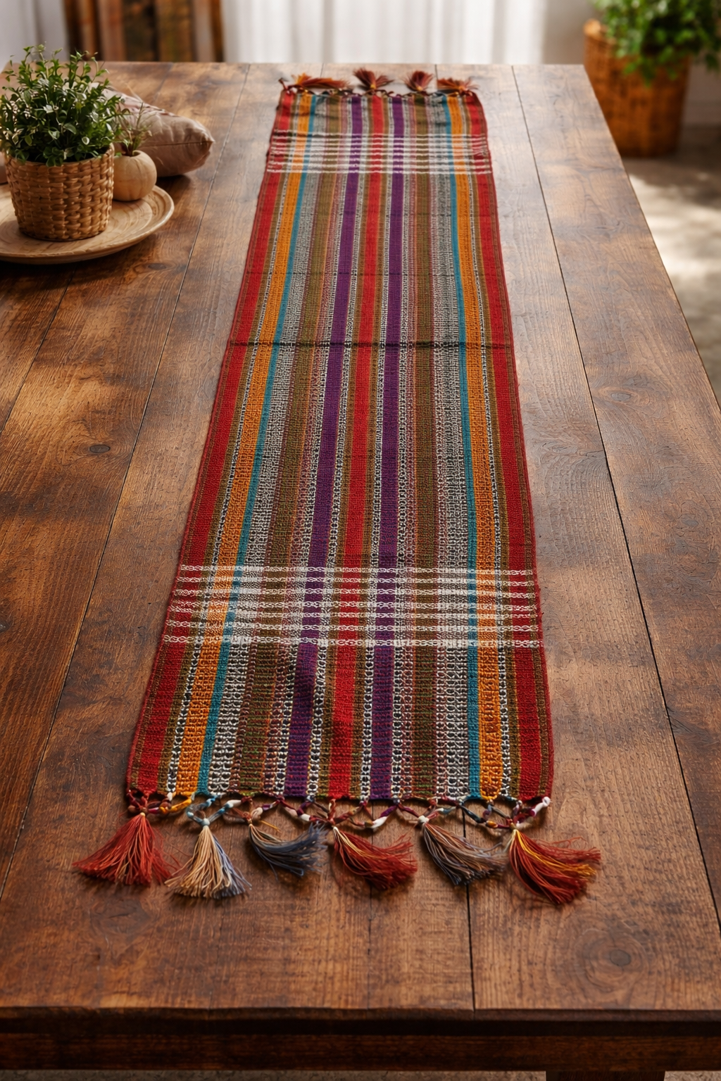 Multicolor Ethnic Groom Lungi Shawl with Tassels (18 x 72 Inches)