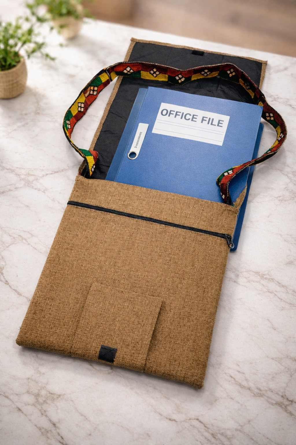 Traditional Jute Fabric File Bag (14 Inches Length - 11 Inches Width)