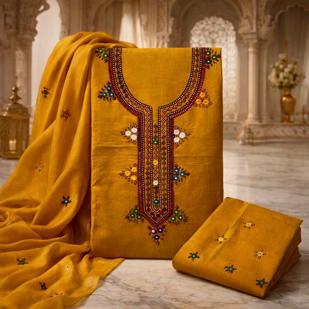 Balochi Gala Handwork 3-Piece Suit | Original Mirror Work | Soft Cotton & Chiffon Dupatta