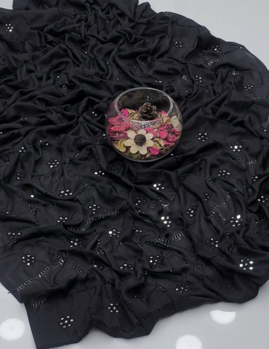 Black Swiss Lawn Handmade Tarkashi with Original Mirror Work Fancy Chaddar