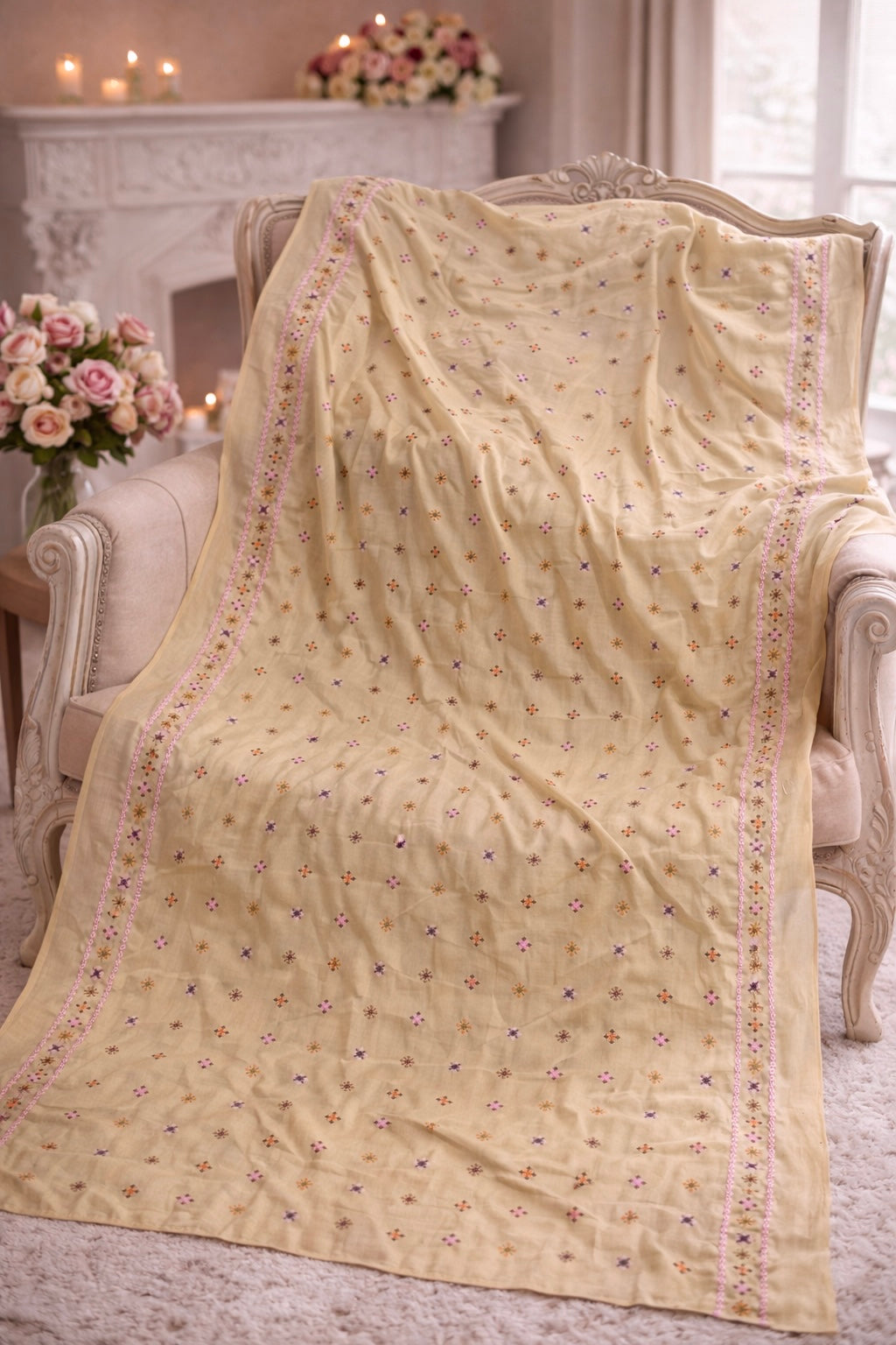 Elegant Swiss Lawn Chadar with All-Over Canvas Boti Embroidery & Two Side Border