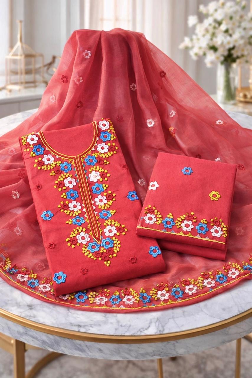 Applic Style Computer Embroiderd 3pc Dress 👗