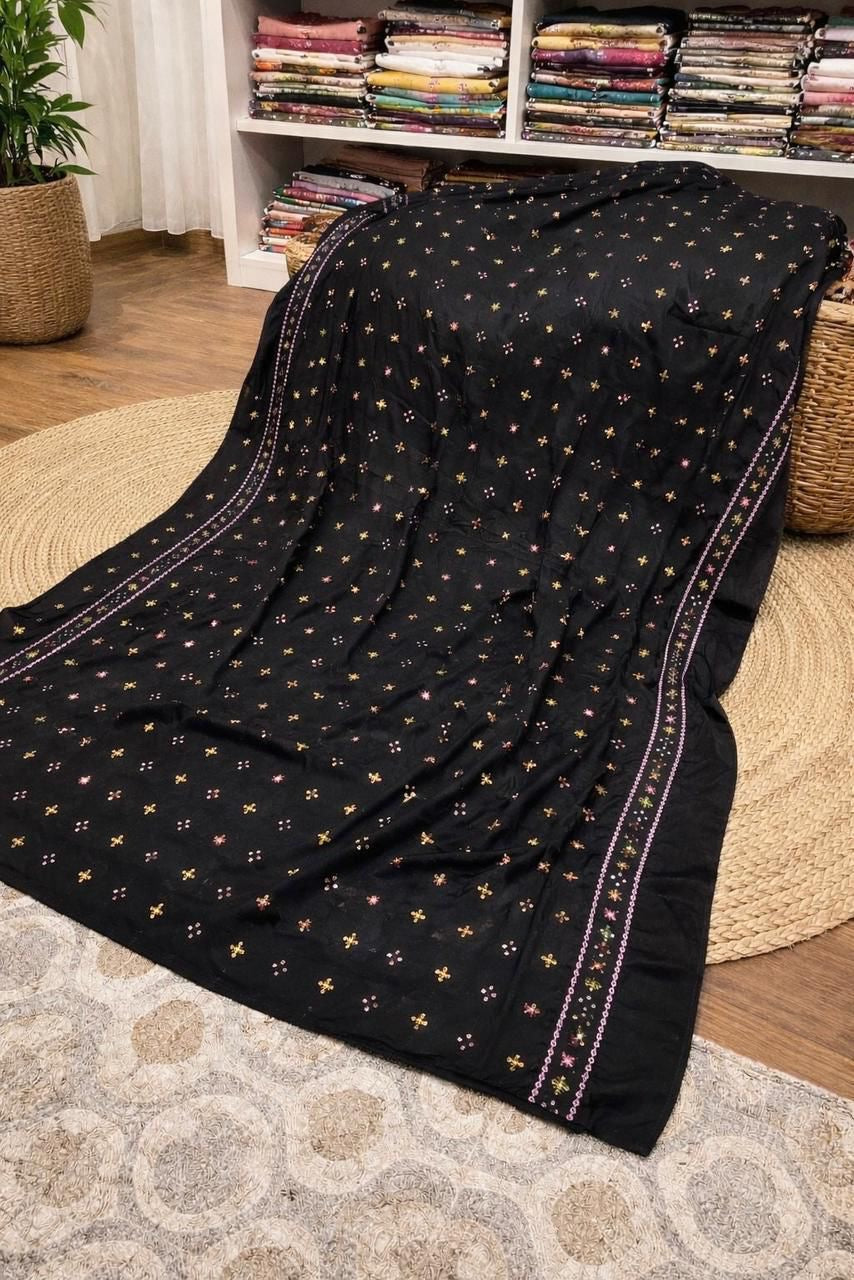 Elegant Swiss Lawn Chadar with All-Over Canvas Boti Embroidery & Two Side Border