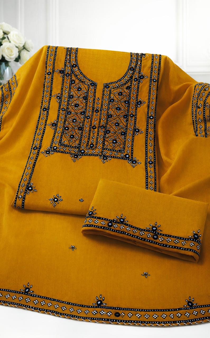 Pure Handmade Balochi Embroidered Unstitched 3-Piece Suit with Original Mirror Work