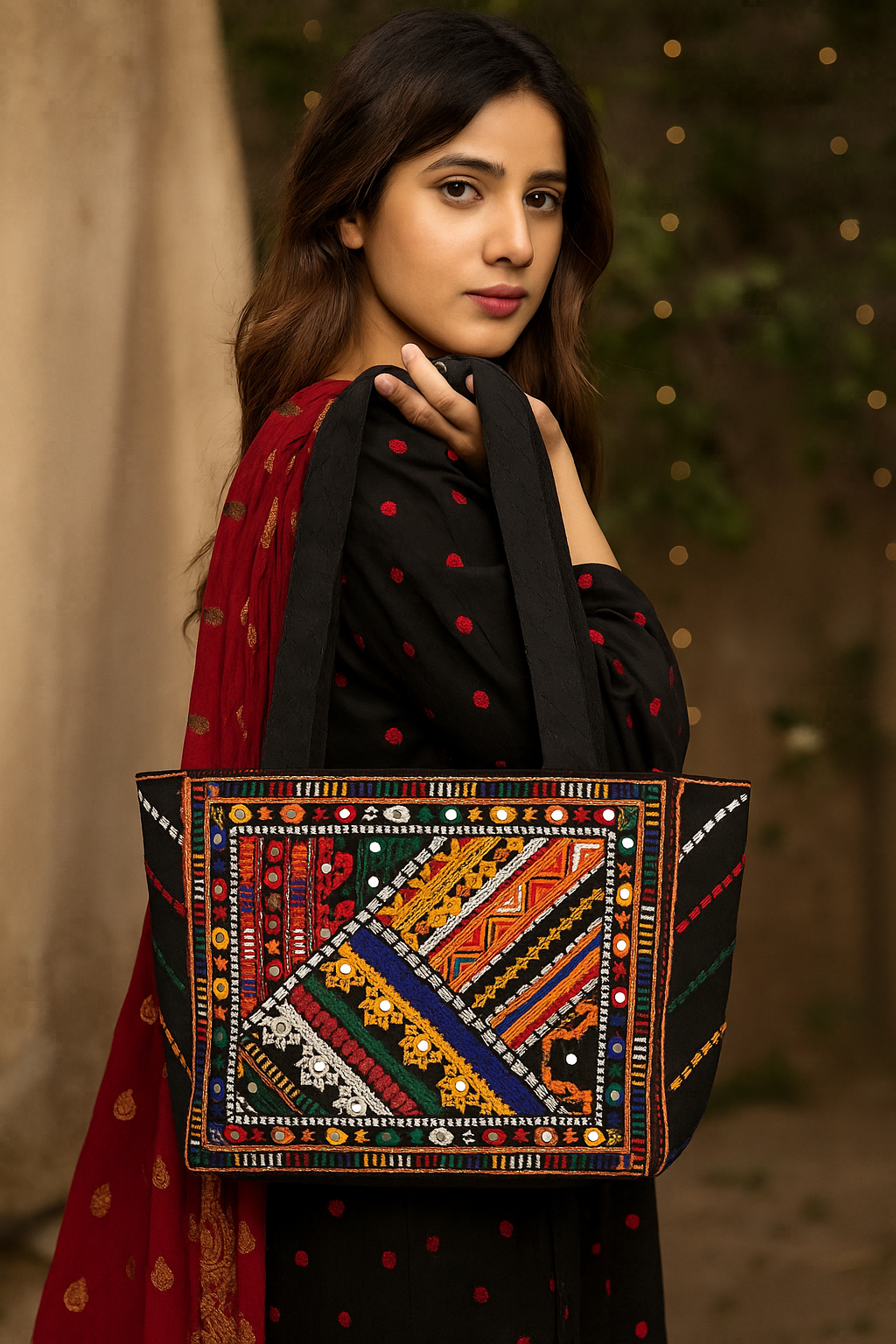 Antique Style Machine Embroidered Tokri Bag