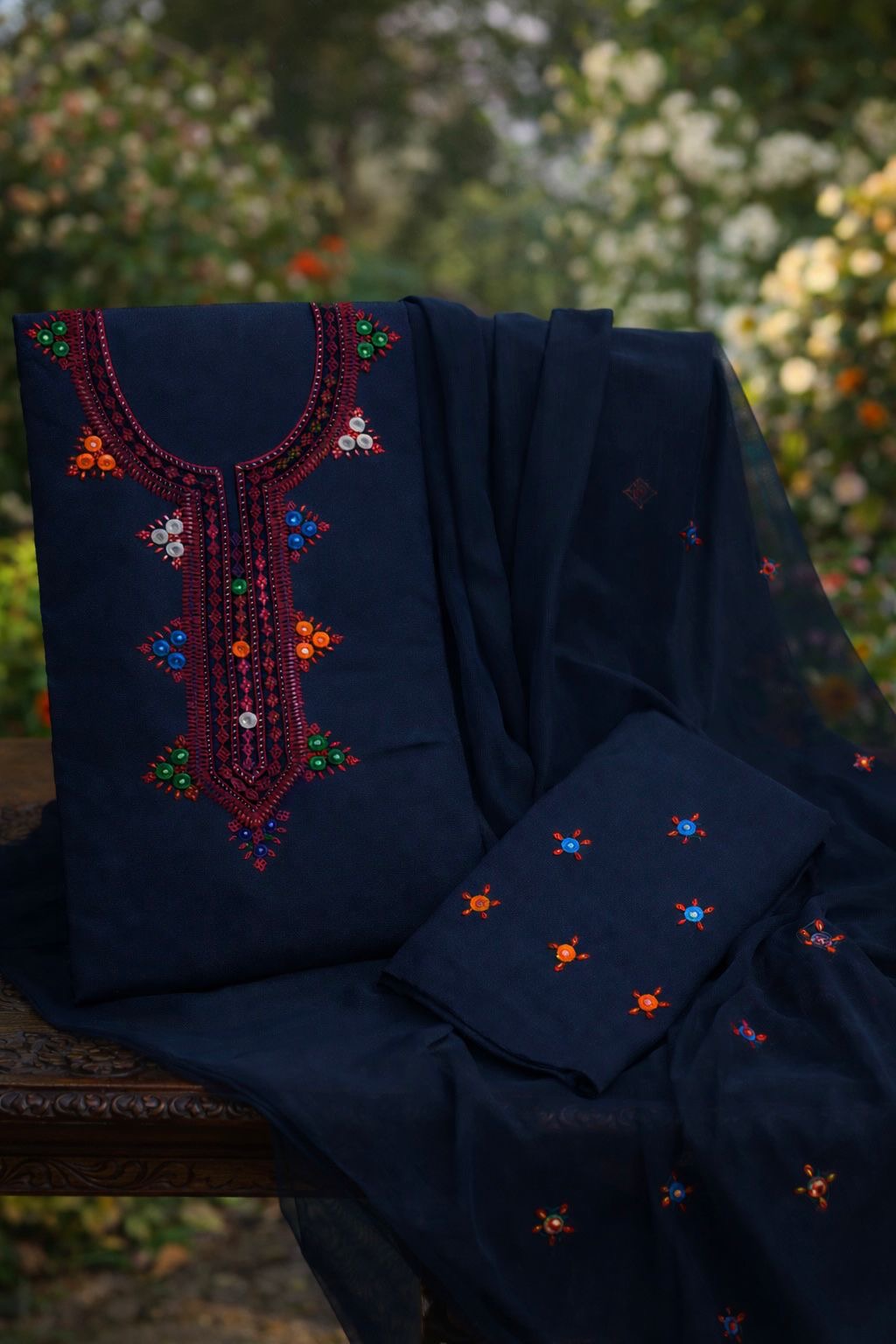Balochi Gala Handwork 3-Piece Suit | Original Mirror Work | Soft Cotton & Chiffon Dupatta