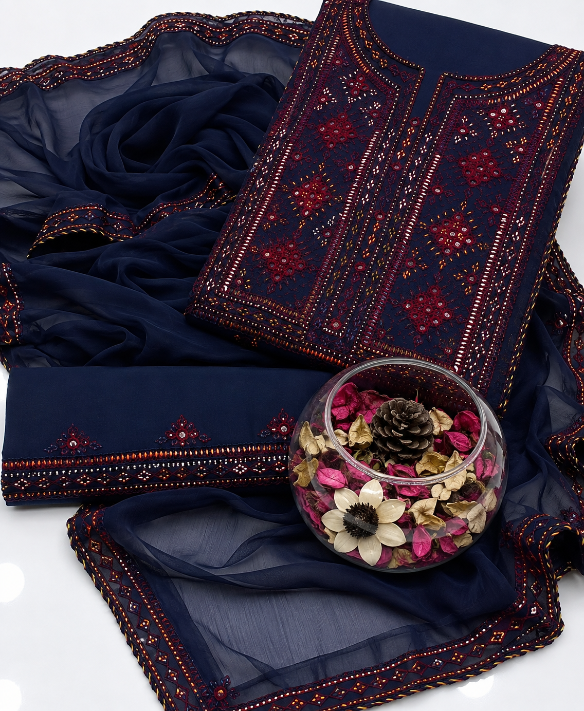 Balochi Handmade Mirror Work Soft Cotton Fabric Shirt & Trouser with Chiffon Dupatta | 3PC Unstitch Dress 👗