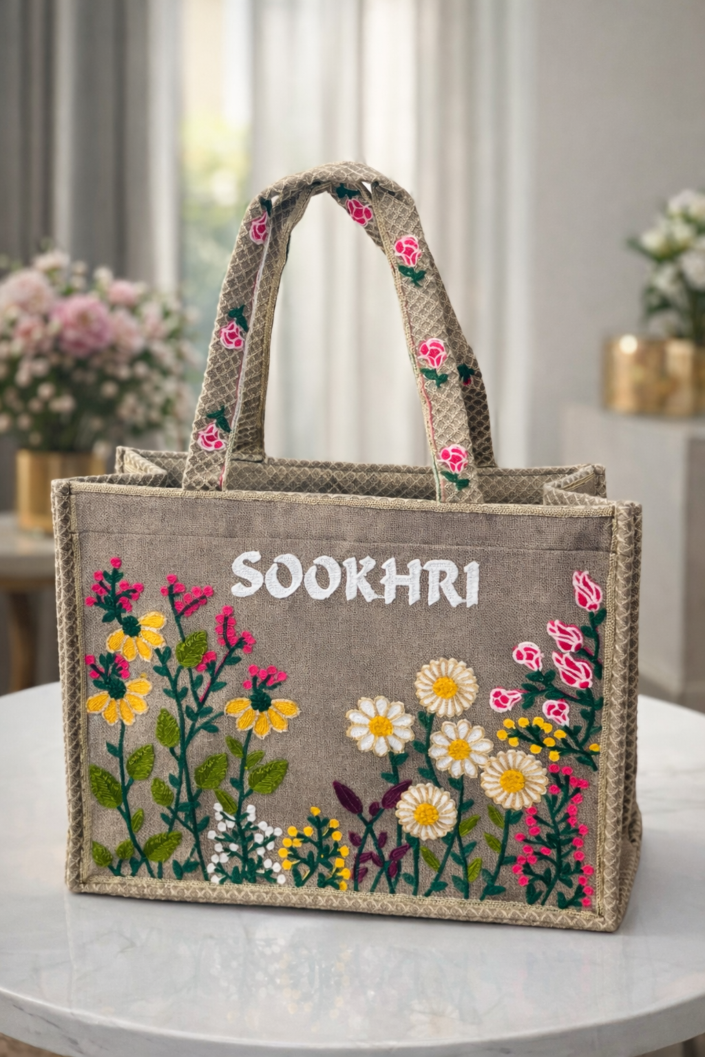 Sookhri Floral Embroidered Black Handbag – Soft Velvet Fabric