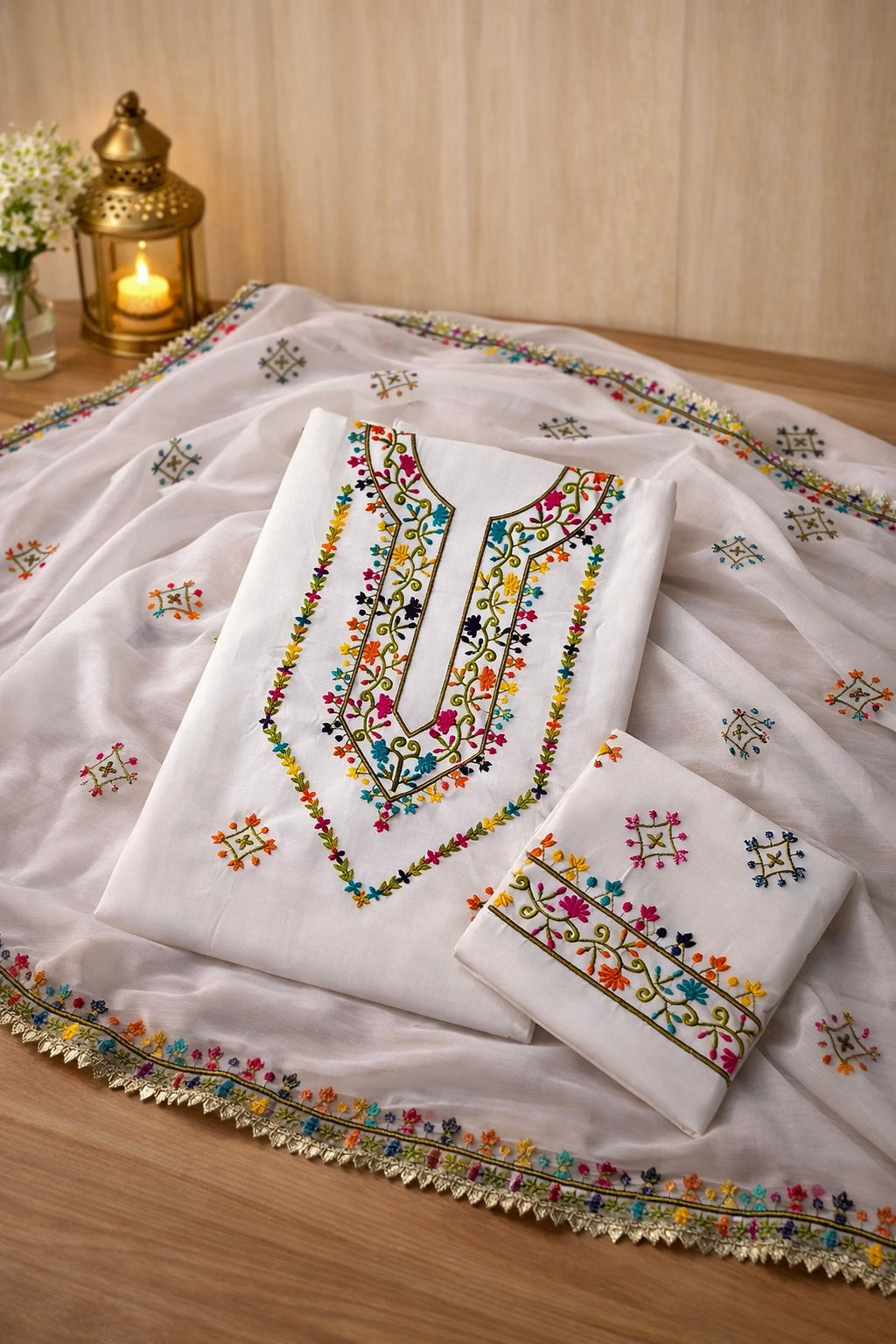 Elegant Multicolor Embroidered Lawn Cotton with Chiffon Dupatta Traditional Design - Unstitch 3PC Dress 👗